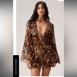 Viscose Georgette Blurred Animal Tie Front Mini Beach Dress size Small